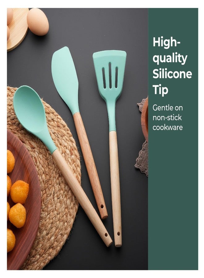 Lifelong Non-Stick Silicone Spatula Set | Set of 3-Spoon Spatulas, Slotted Turner, and Soup Ladle | Dishwasher Safe, Silicone Spatulas with Wooden Handle for Serving & Cooking | (LLCTSLW03,Green) - Image 3
